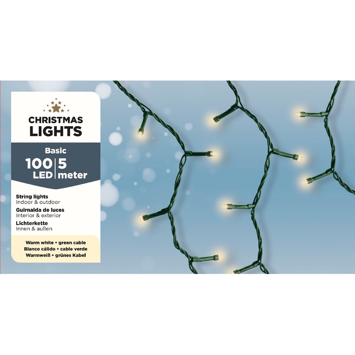 <h4>LED BUDGET BASIC LIGHTS BUITEN GREEN CABLE - WARMWHITE 100LAMPS 495CM</h4>