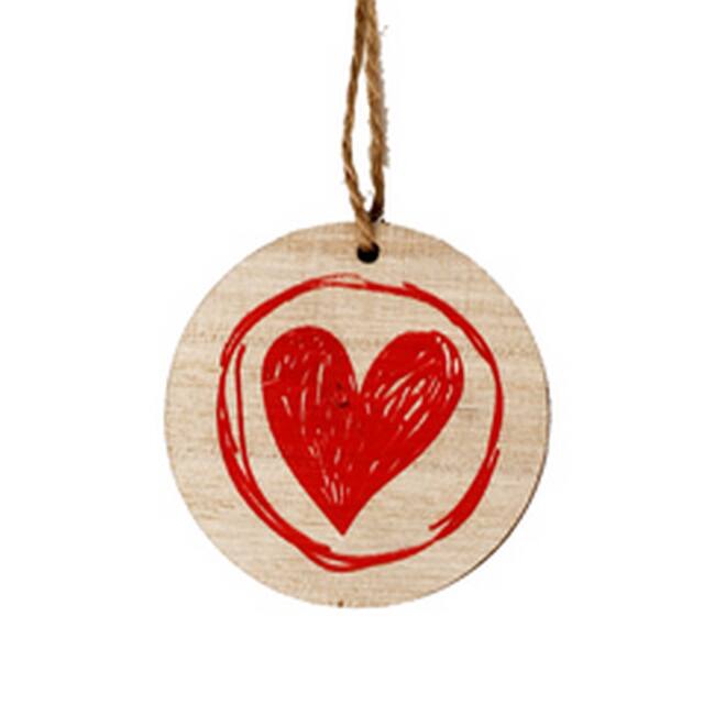 <h4>Pendant disc+ Paint Heart wood 5,5cm red</h4>